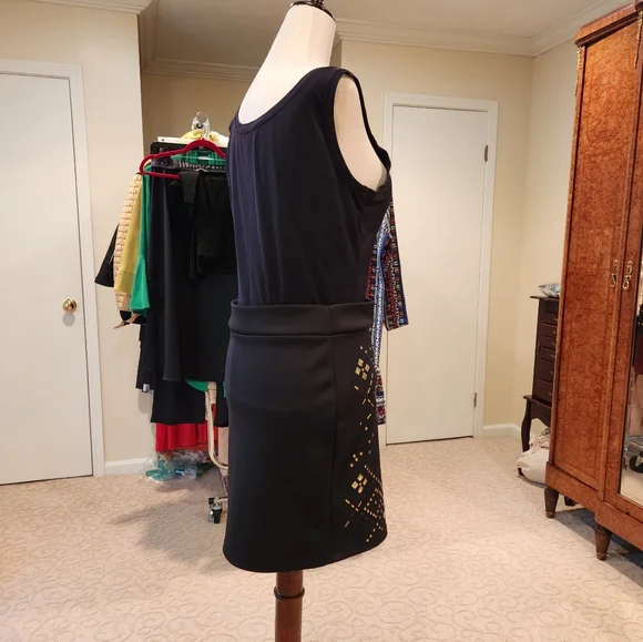 BEBE Bodycon Miniskirt Small Black Semistretch Gold colored Accents - Picture 6 of 12